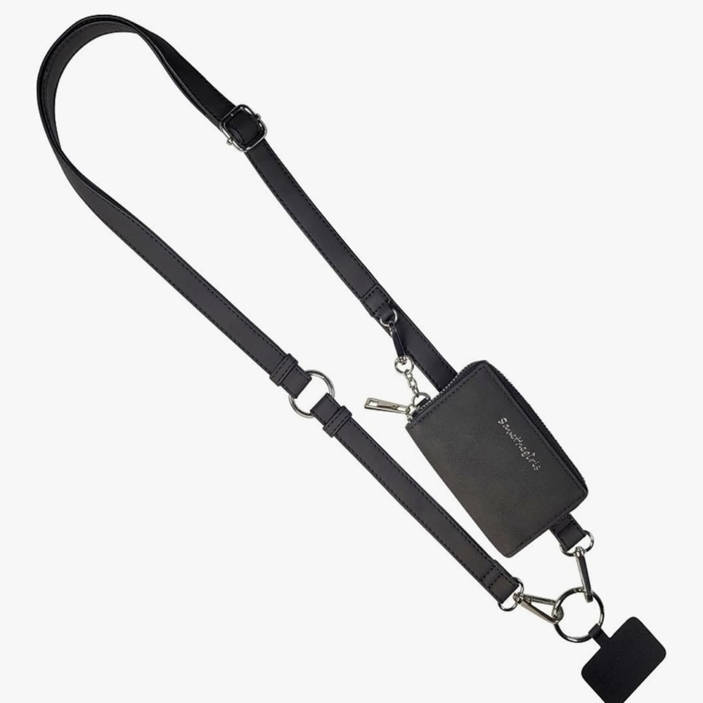 Save the Girls Black Faux Leather Crossbody Strap with Card Holder